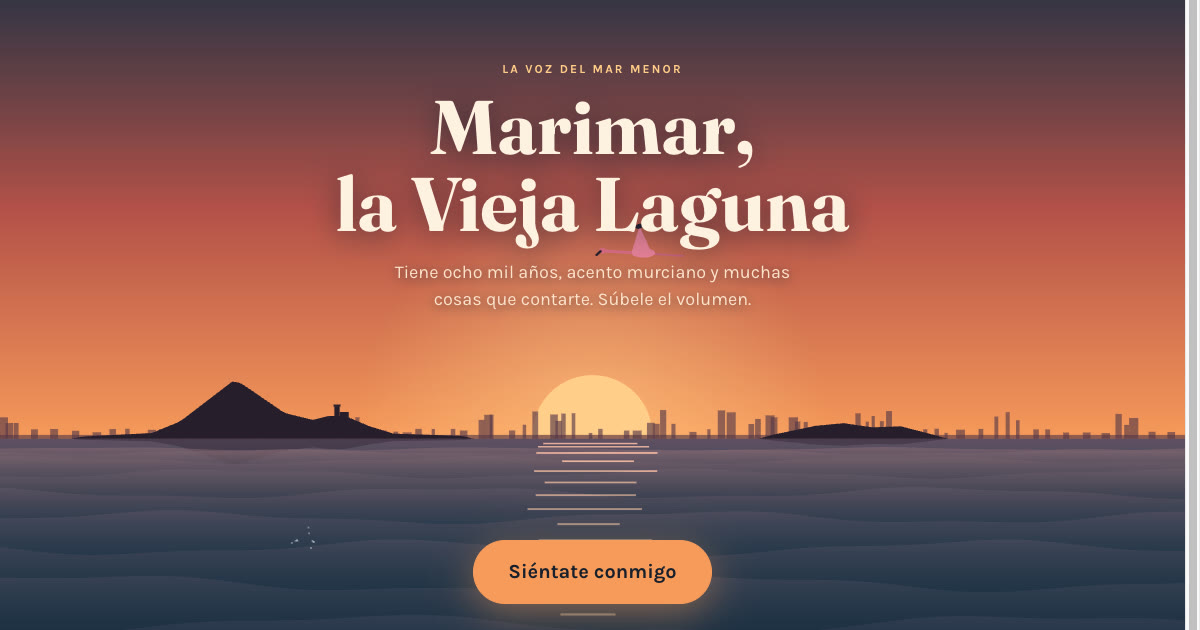 Marimar, la Vieja Laguna: atardecer sobre el Mar Menor con las islas y La Manga al fondo